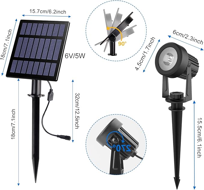 Solar Spot Lights Outdoor, Dusk to Dawn Landscape Spotlights IP65 Waterproof 9.8ft Cable,Solar Uplights for Tree Garden Yard Driveway Porch Walkway Pool (6-in-1, 3000K Warm White)