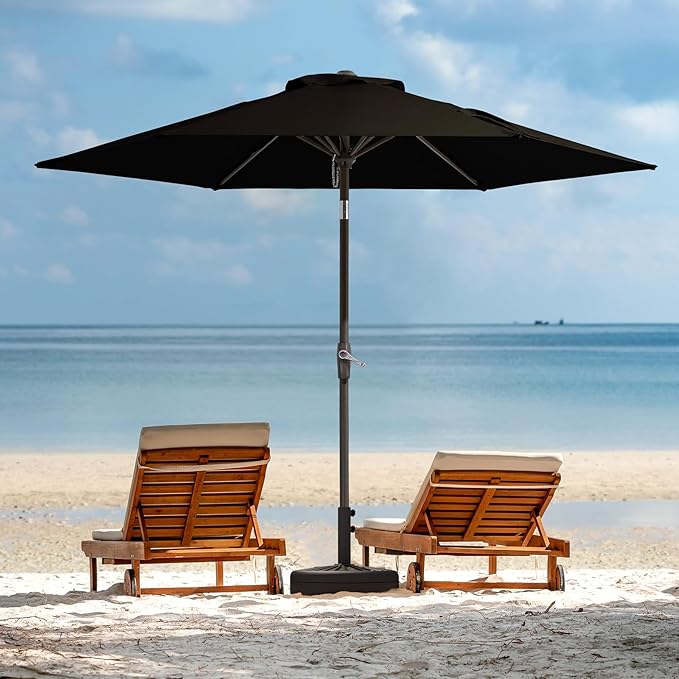 JEAREY 7.5FT Patio Umbrella Market Table Umbrella with 6 Sturdy Ribs, Push Button Tilt/Crank Outdoor Umbrella for Garden, Deck, Backyard, Pool, Black