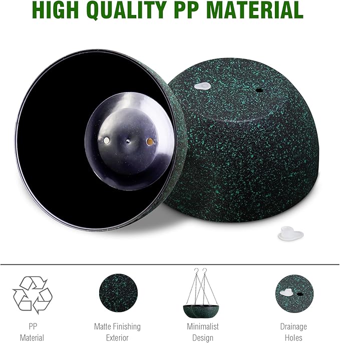 13inch Large Hanging Planters Pots for Outdoor Indoor Plants with Drainage Holes and Chain, 2pack Round Hanging Flower Pots for Garden Home Porch Decor, Black with Green Speckles