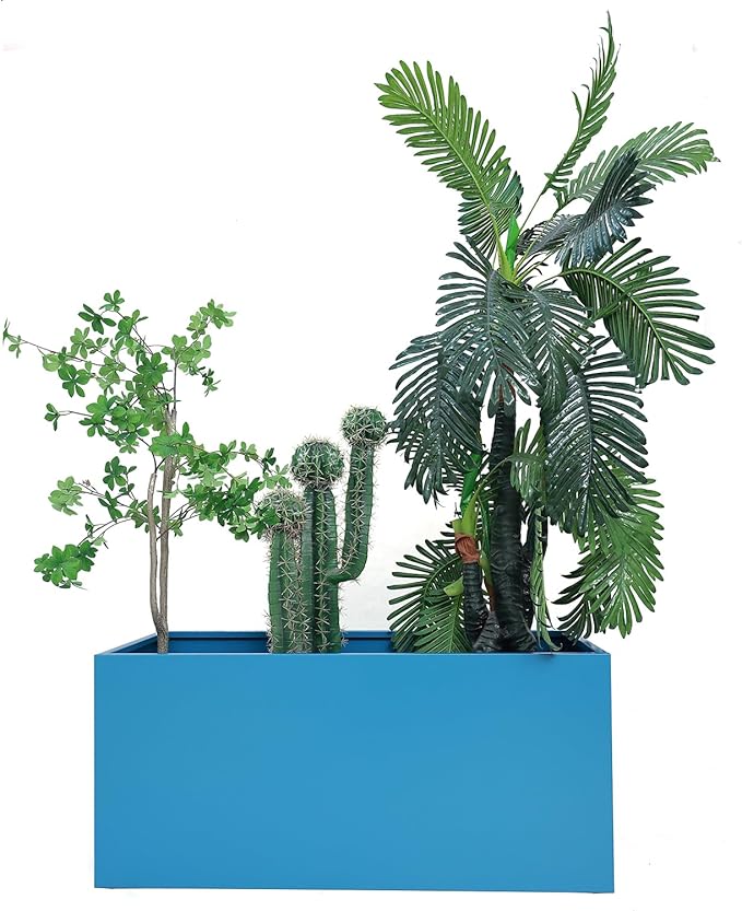 40" L x 16" W x 18" H Metal Large Rectangular Planter - Long Planter Box for Outdoor Patio/Porch Planter Boxes Outdoor Modern Design for Plants, Flowers, Garden,Spliced Flower Pot (Navy)