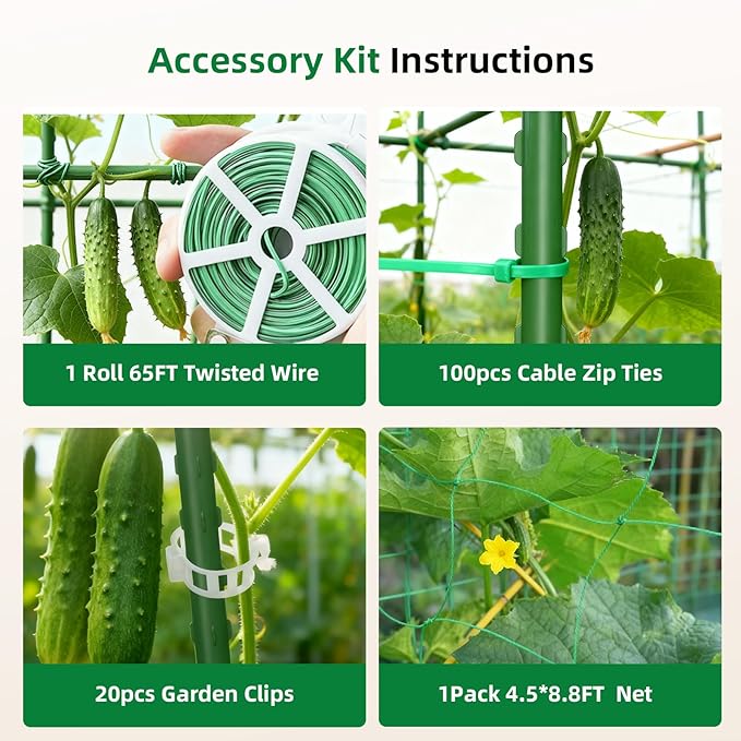 Cucumber Trellis for Raised Bed, U-Shape Garden Arch Metal Support for Climbing Plants, Metal Arch Plant Support Vegetables Trellis, Plant Support for Vine(Green, 63 * 30 * 47inch(L*W*H))