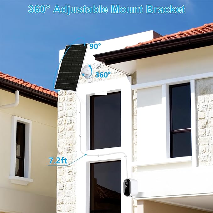 Zivif 7W Solar Panel for Arlo Essential 2K (2nd Gen), Essential XL Spotlight Cameras, USB-C Solar Charger with Micro USB Connector, IP66 Waterproof, 360° Adjustable Mount, 7.2ft Cable, 2 Pack