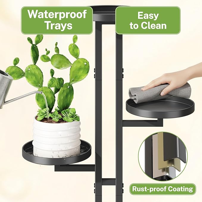 iDavosic.ly 4 Tier Plant Stand Indoor Outdoor, Tiered Corner Multiple Flower Pot Holder Shelf, Metal 34 Inch Tall Display Rack for Patio Porch Living Room Garden Balcony Bedroom, Black