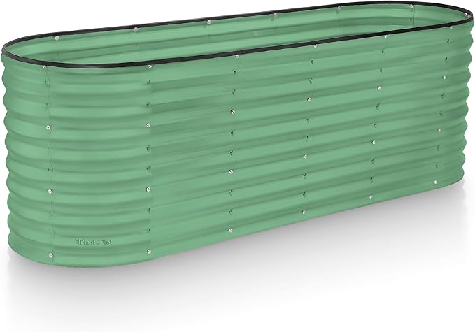 Plant & Plot Galvanized Raised Garden Beds Outdoor // 6×2×2 ft Planter Raised Beds for Gardening, Vegetables, Flowers // Large Metal Garden Box (Light Green) // Patented Tool-Free Design