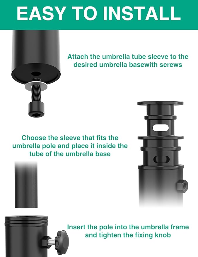 QZER Umbrella Pole Mount Stand Tube, Universal Umbrella Stainless Steel Tube Base Replacement Parts,Heavy Duty Umbrella Base Stake Holder,Umbrella Base Holder Tube Bracket for Garden Backyard Balcony