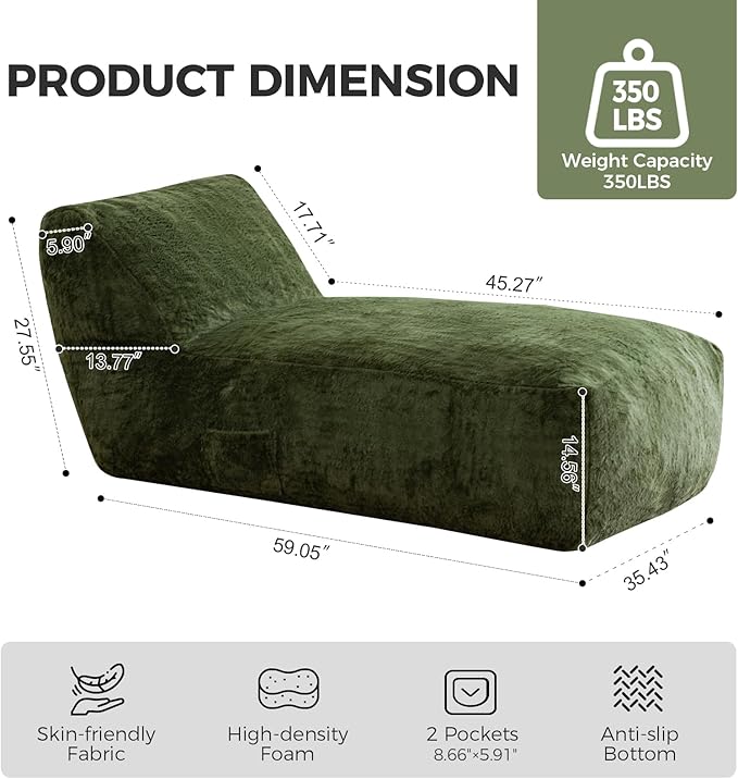 Giant Bean Bag Lounger Chair for Adults with Soft & Cozy Plush Fabric,Memory Foam Filled Beanbag Chair for Family Living Room,Bedroom and Game Room (Olive Green)