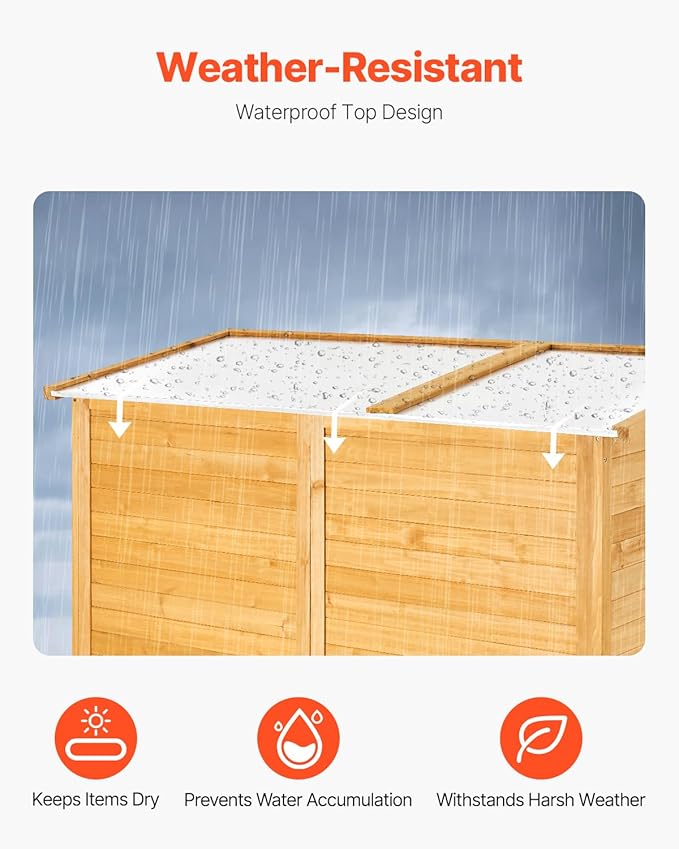 VEVOR Outdoor Storage Shed, Large Wooden Outside Storage Cabinet with Waterproof Roof and Metal Frame, Double Lockable Doors Garden Tool Shed Storage House Cabinet with Shelves, 55.1"x23.6"x67.5"