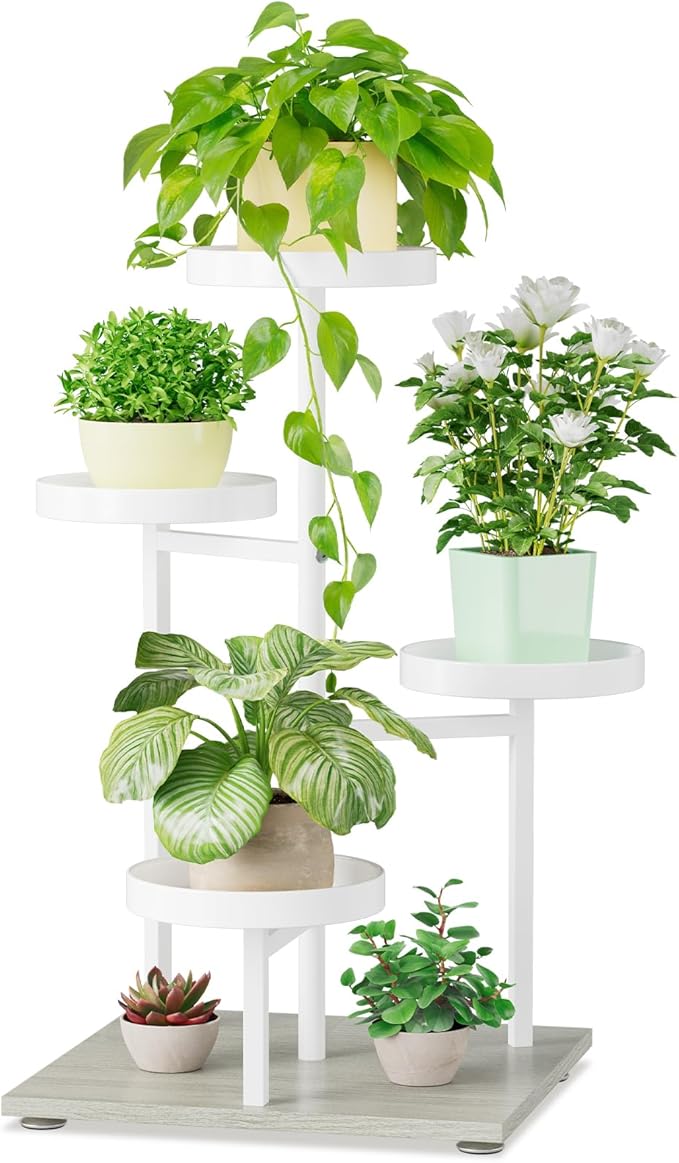 iDavosic.ly 4 Tier Plant Stand Indoor, Tiered Corner Flower Holder Shelf Outdoor, Metal Tall Orchid Display Rack for Patio Porch Garden Balcony Office Living Room, Space Saving, White