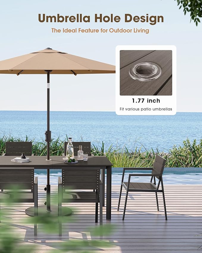 Outdoor Patio Dining Table, Aluminum & HDPS Outdoor Table with Umbrella Hole, All-Weather for Deck, Garden, Lawn, Backyard, Poolside (Charcoal)