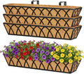 Y&M 30 Inch Window Deck with Coco Liner, Fence Metal Hanging Flower Planter Basket Deck Railing Planter Boxes for Outdoor Garden Lawn, 30" Window Boxes Horse Trough with Coconut Coir Liner,4pcs