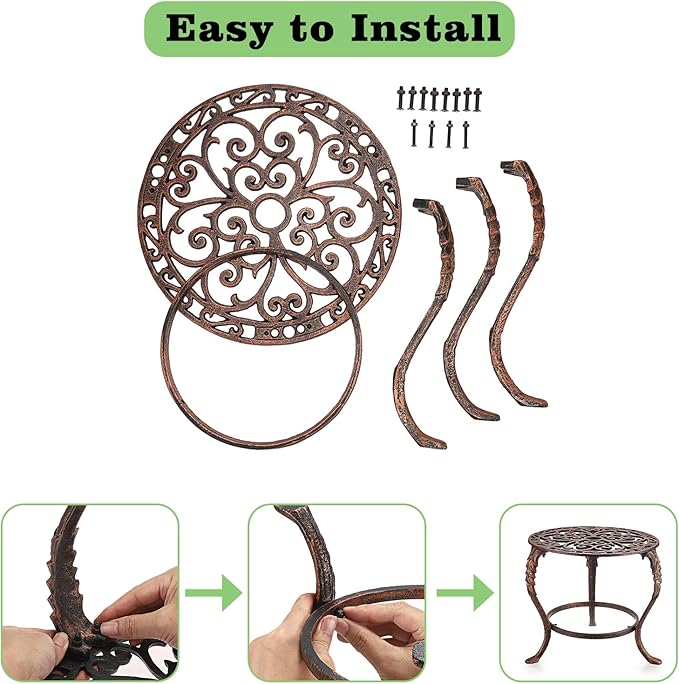 OwnMy Heavy Duty Cast Iron Plant Stand Vintage Wrought Iron Flower Pot Holder, Decorative Round Potted Plant Holder Rack, Indoor Outdoor Metal Large Plant Stand for Patio Home Garden, Red Bronze