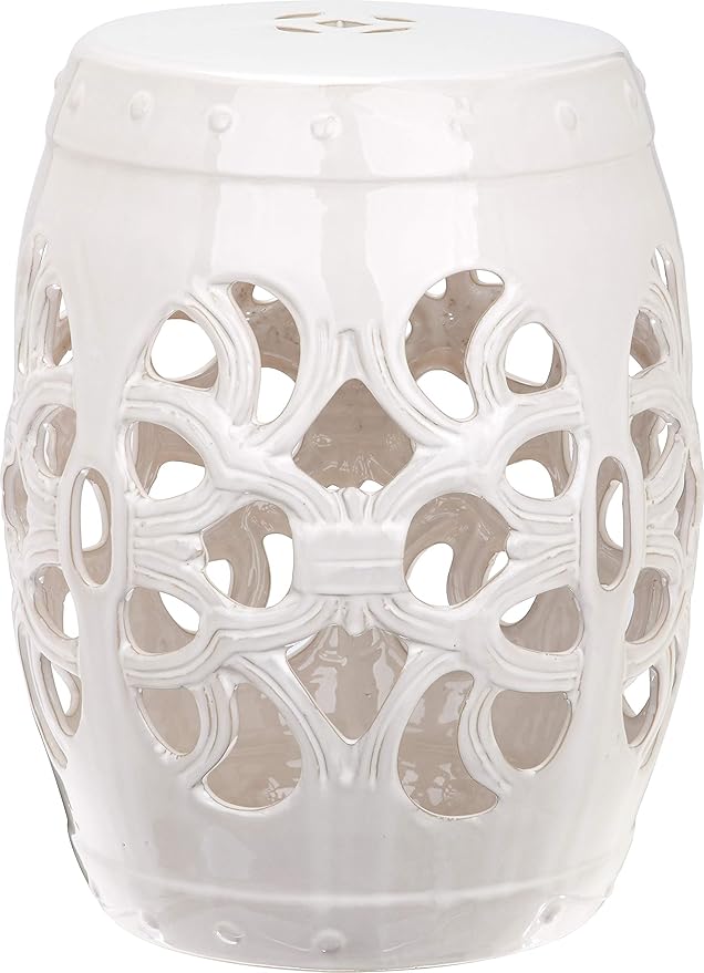 Safavieh Castle Gardens Collection Imperial Vine Antique White Glazed Ceramic Garden Stool