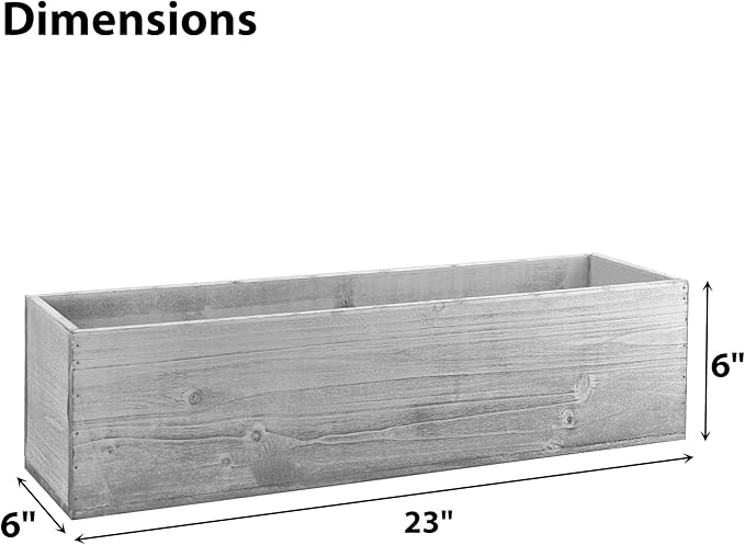 CYS EXCEL White Rectangle Wood Planter Box with Removable Plastic Liner (H:6" Open:23"x6") | Multiple Size Choices Wood Rectangular Planter White Color | Indoor Decorative Window Box