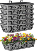 6 Pack 24 Inch Window Boxes Planter for Outdoor Plants Deck Railing Planters Box with Adjustable Brackets for Porch Fence Balcony Hanging Flower Baskets with Non-Woven Fabric Liner for Garden Decor