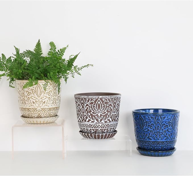 Gepege 6 Inch Ceramic Planter, Plant Pot with Drainage Holes and Saucers for Indoor Plants, Small Flower Pot, Birthday for Women Mom