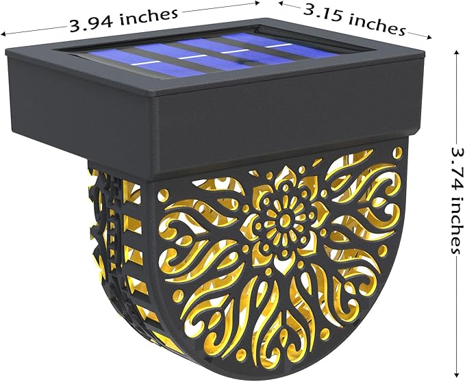 6 Pack Solar Fence Lights Outdoor Wall Lights Black Plastic Solar Powered Deck Step Stair Lights Mandala Theme Waterproof Fence Solar Light for Garden Post Patio Backyard Yard Decor