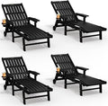 Patio Chaise Lounge Chair Set of 4, Oversized Lounge Chair Outdoor with 5 Positions, HDPE, Patio Lounge Chair with Wheels & Cup Holder for Pool, Deck, Poolside,Black