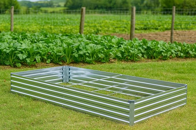2 Pack 8x4x1FT Galvanized Raised Garden Bed Kit, Outdoor Metal Planter Box for Vegetables, Bottomless Rectangular Gardening Bed with Support Rods, Tool-Free Assembly, Silver