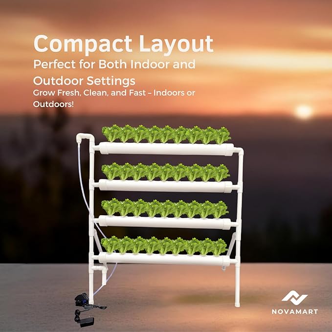 Hydroponic Plant Growing System – 36-Site PVC Indoor Garden Tower with AU/US Plug | Soil-Free Vertical Hydro Grow Kit with Planting Baskets, Sponges & Irrigation Tube | White