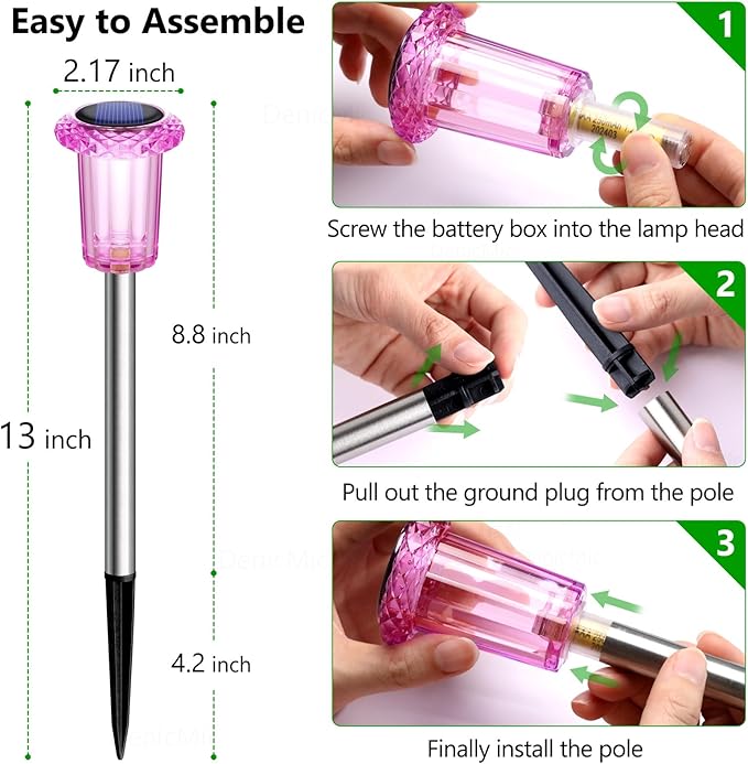 DenicMic Solar Lights Outdoor 10 Pack Waterproof Pink LED Stainless Steel Stake Outside Lights for Yard Pathway Garden Driveway Walkway Landscape Path Lighting Mothers Day Gifts for Mom