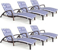 Chaise Lounge Chairs Outdoor Set of 6, Comfy Outside Wicker Patio Pool Lounge Chair w/ 5 Adjustable Back Angle, Cup Holder, Thicken Cushion