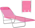 Outsunny Folding Chaise Lounge Chair, Pool Sun Tanning Chair, Outdoor Lounge Chair with Reclining Back, Breathable Mesh Seat, Headrest for Beach, Yard, Patio, Pink
