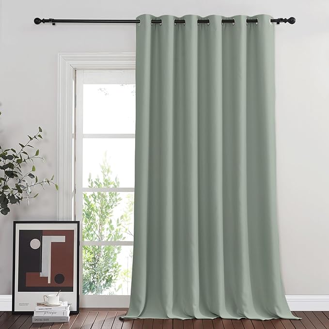 NICETOWN Blackout Curtains & Drapes - Privacy Thermal Efficiency Backdrop Curtains for Bedroom Room Divider Living Room Patio Sliding Glass Door, Wide 80 x Long 144 inch, Sage Green, 1 Panel