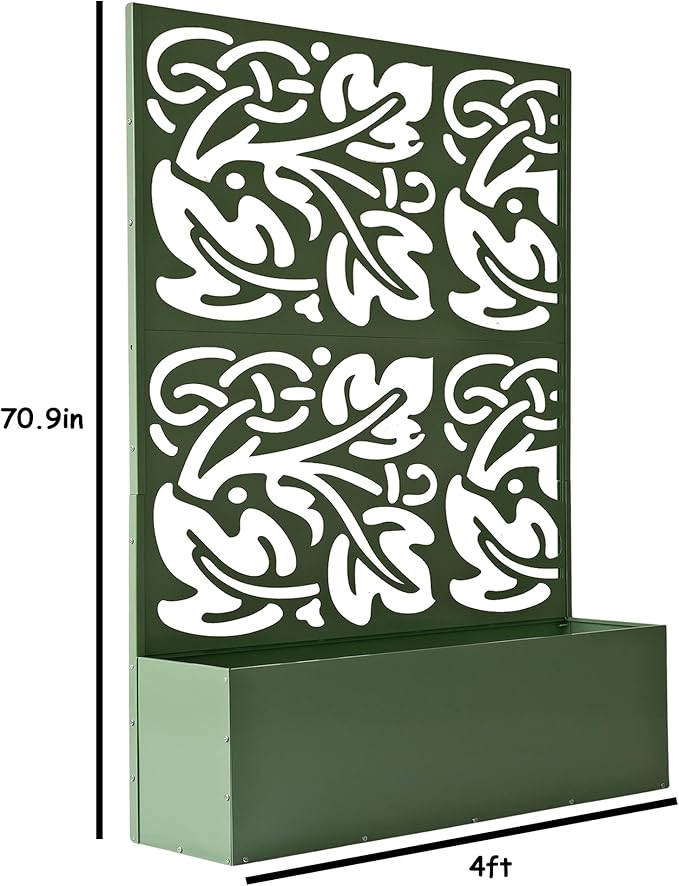Oakland Living 6 ft. X 4 ft. Green Freestanding Metal Privacy Screen Room Divider with Flower Box