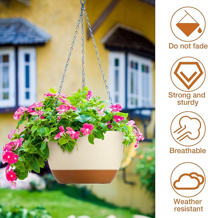 Mumufy 6 Pcs 8 Inch Hanging Planters for Indoor and Outdoor Plants, Beige