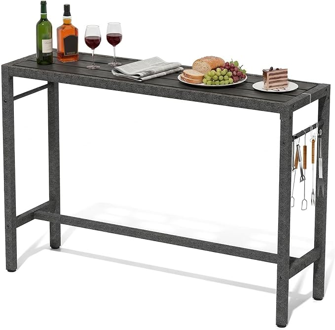 Outdoor Patio Bar Table, 55" Rectangular Counter High Top Table,Metal Pub Height Bistro Deske for Balcony, Backyard, Porch, Deck,Garden, Poolside