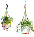 2 Pack Macrame Plant Hangers with 2 Hooks, 17.9inch/16.7inch Handmade Glass Bead Hanging Planter for Indoor Outdoor Bohemian Home Garden Decor