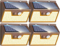 Peasur Solar Lights Outdoor Motion Sensor Waterproof, 4Pack 140LED Brown Solar Powered Fence Light, 3 Modes Security Wall Lights for Garden Yard Outside(Warm White)