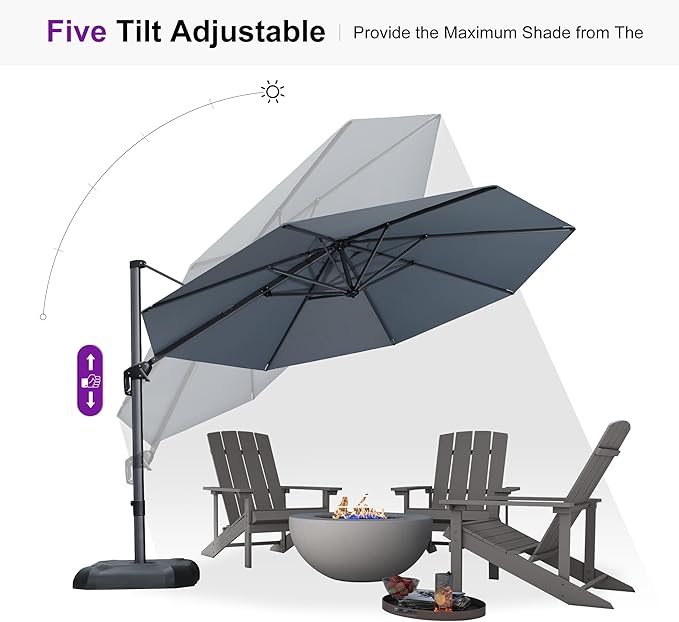 PURPLE LEAF 11 Feet Patio Umbrella with Base Outdoor Cantilever Round Umbrella Aluminum Offset Umbrella with 360-degree Rotation for Garden Deck Pool Patio Light Grey
