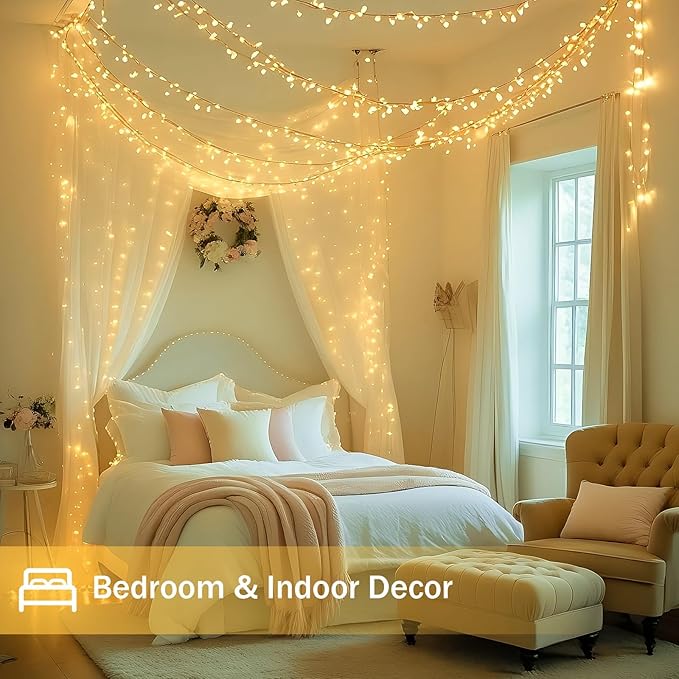 2-Pack 66FT 200 LED String Lights Indoor Outdoor Waterproof, Christmas Lights on Clear Wire, 13 Modes Twinkle Fairy String Lights for Xmas Tree Wedding Decorations Party Bedroom Garden (Warm White)
