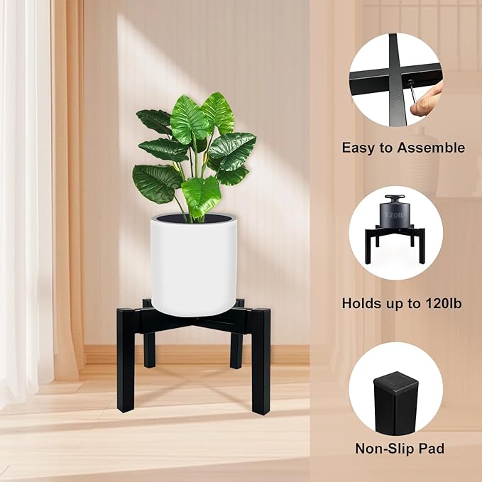 Heavy Duty Adjustable Metal Plant Stand for 10"-16" Plant Pot – Indoor & Outdoor (Black, 1 Pack)