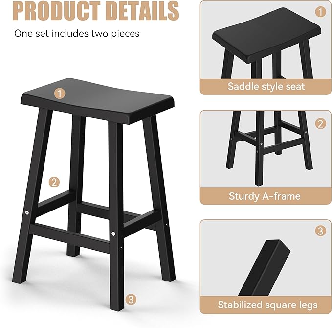 Bar Stools Set of 2, Waterproof UV-Resistant,Durable Resin Kitchen Island Chairs for Indoor & Outdoor Use, Modern Design for Home,Bar,and Cafe (24inch *2)