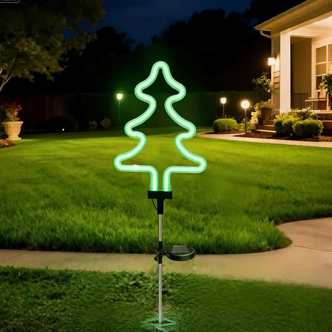 Solar Garden Stake Lights, Waterproof Landscape Light, Solar Landscape Path Lights, Neon Lights, Outdoor Decor for Garden, Yard, Lawn, Pathway, Patio, Backyard (Christmas Tree)