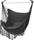 Hammock Chair, Hanging Rope Swing Seat with 2 Cushions,Macrame Hanging Chair Side Pocket with High Load-Bearing Metal Rod,for Indoor, Outdoor, Extra Comfortable (Dark Grey)