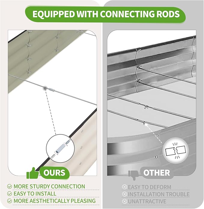 Galvanized Raised Garden Bed - 8x2x1FT Metal Planter Boxes Outdoor | Oval Steel Raised Bed Kit for Gardening with Protective Tape, Bracing Rods, Gloves for Vegetables, Flower, Herb (White)
