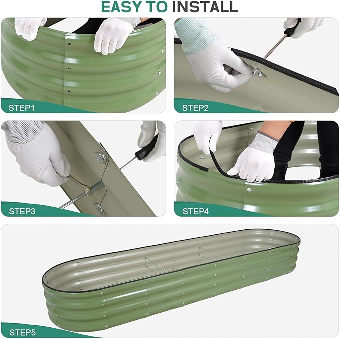 Galvanized Raised Garden Bed - 8×2×1ft Planter Raised Beds for Gardening | Oval Metal Garden Planter Box with Safety Edging and Bracing Rods for Vegetables Fruits and Flowers Oliver Green