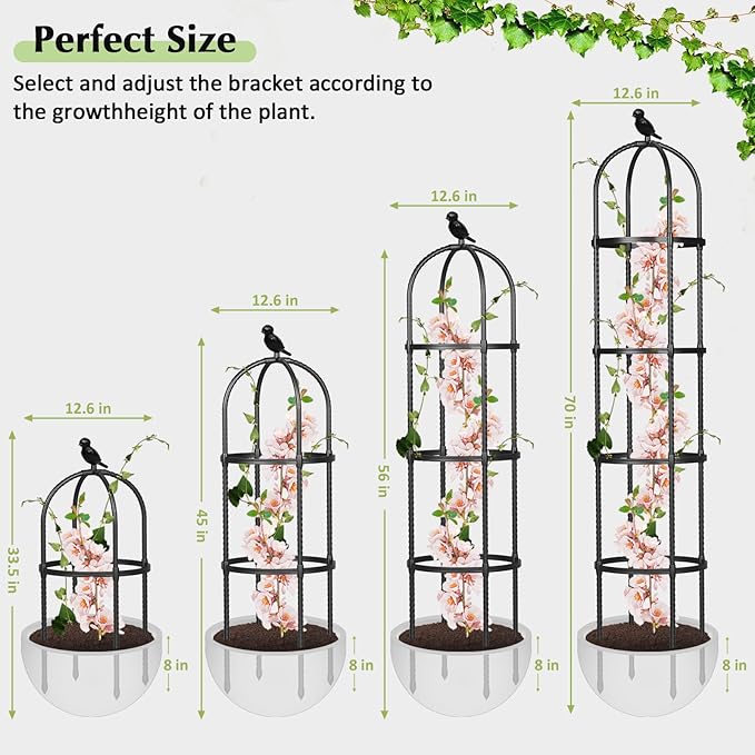 Garden Obelisk Trellis for Climbing Plants Outdoor, 6.2 FT Tomato Cage, Rose, Flowers, Grape, Pea, Cucumber Trellis, Rustproof Plastic Coated Metal Plant Support Trellis for Potted Plants (2 Pack)
