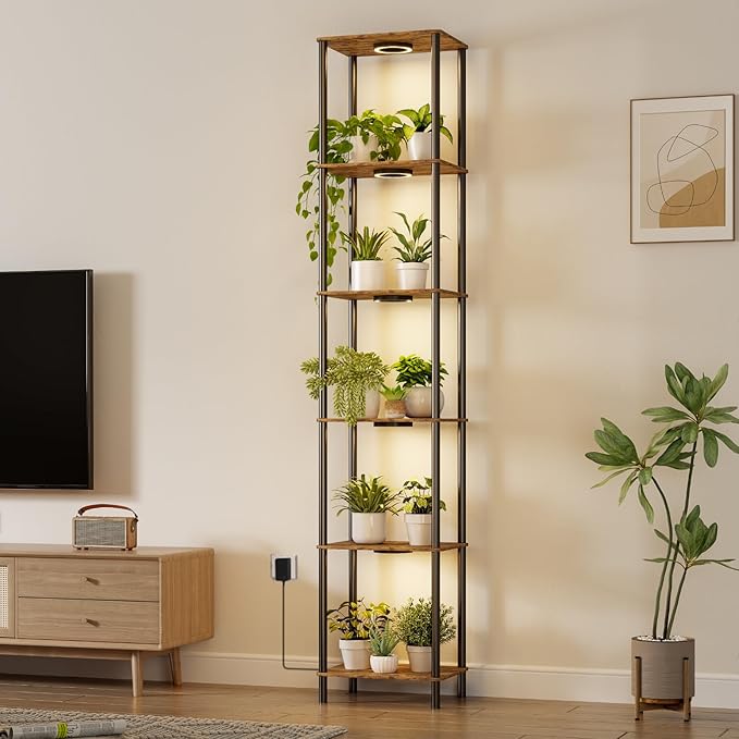 Bstrip Plant Stand Indoor with Grow Light, 81.3" Tall Indoor Plant Shelf, 6 Tier Flower Stand with Plant Light Full Spectrum, Metal Plant Holder with Light, lighted Plant Rack for Home, Corner, Patio