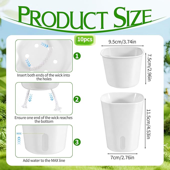 10 Sets 4" Self Watering Pots for Indoor Plants, Plastic Self Watering Planter Pots with Visual Water Level Clear Inner Cup and Multiple Vents for House Plants, Flowers, African Violets