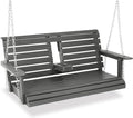 Poly Lumber 2-Seat Porch Swing, HIPS 4.5-Feet Bench Swing with Foldable Cup Holders,18/8 Stainless Steel Hardware, High Backrest and Deep Contoured Seat (Deep Gray, 4.5-feet)
