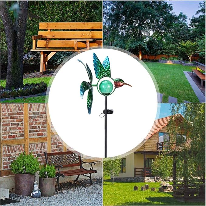 Afirst Solar Hummingbird Wind Spinner, Metal Kinetic Garden Stake Lights Wind Spinners, Outdoor Lights Lawn and Garden Décor