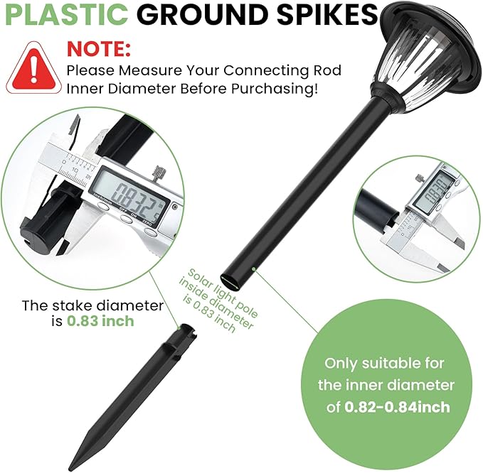 15 Pcs 8.25 Inch ABS Plastic Ground Spikes for Solar Torch Lights, Black Replacement Stakes for Garden Pathway Markers