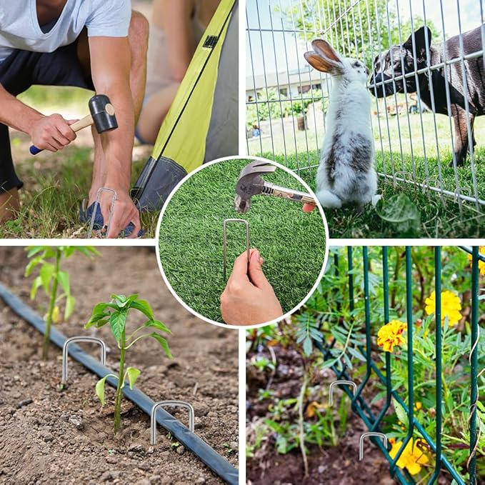 HongWay 120 Pack 6 Inch Landscape Staples, 8 Gauge Garden Stakes Heavy Duty More Thicker Galvanized Tent Stakes, Lawns Yard Staples Wind-Resistant Ground Stakes for Hard & Rocky Soil, Pet Fence