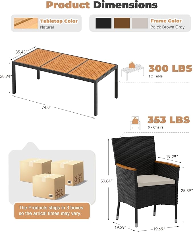 Flamaker 9 Piece Patio Dining Set Outdoor Acacia Wood Table and Chairs with Soft Cushions Wicker Patio Furniture for Deck, Backyard, Garden