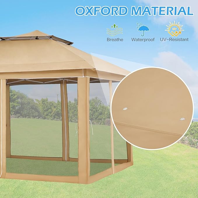 ECOTOUGE Canopy Tent with Sidewalls Instant Shelter Canopy with Carrying Roller Bag, Outdoor Party Gazebo with Waterproof and UV Resistant for Parties, Camping, Picnic (Khaki 12FT)