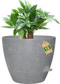 12 Inch Large Self Watering Pots, Flower Pots with Multi-Mesh Drainage Holes and Saucer, Planters for Indoor and Outdoor Garden Plants (Speckled Grey)